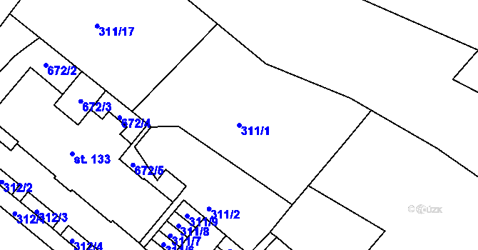 Parcela st. 311/1 v KÚ Adamov, Katastrální mapa
