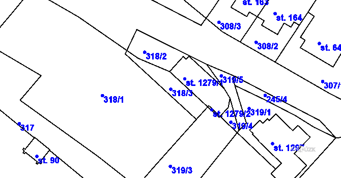 Parcela st. 318/3 v KÚ Adamov, Katastrální mapa