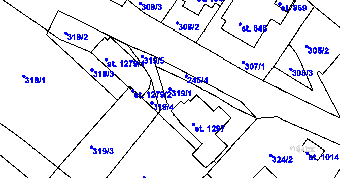 Parcela st. 319/1 v KÚ Adamov, Katastrální mapa