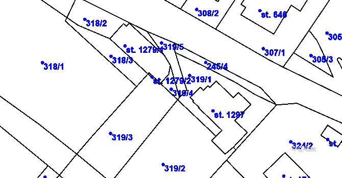 Parcela st. 319/4 v KÚ Adamov, Katastrální mapa