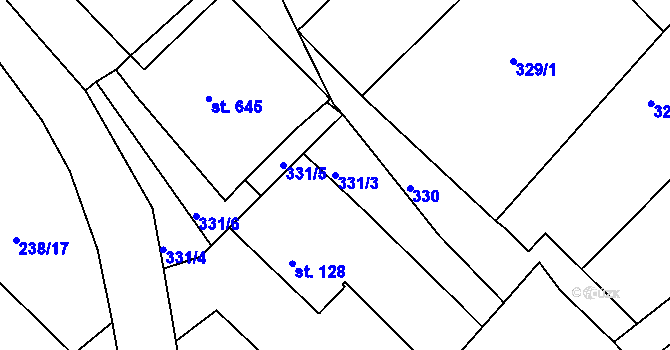 Parcela st. 331/3 v KÚ Adamov, Katastrální mapa