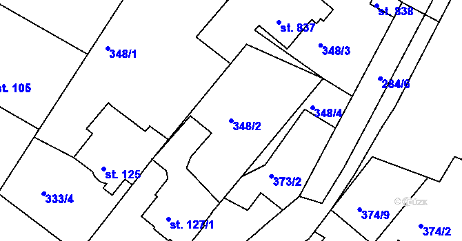 Parcela st. 348/2 v KÚ Adamov, Katastrální mapa