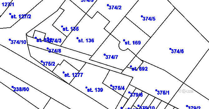 Parcela st. 374/7 v KÚ Adamov, Katastrální mapa