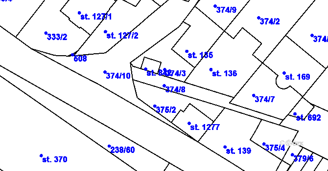 Parcela st. 374/8 v KÚ Adamov, Katastrální mapa