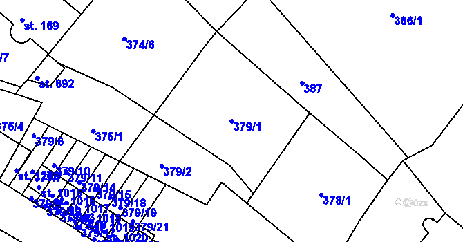 Parcela st. 379/1 v KÚ Adamov, Katastrální mapa