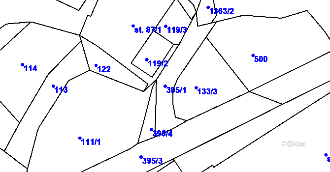 Parcela st. 395/1 v KÚ Adamov, Katastrální mapa