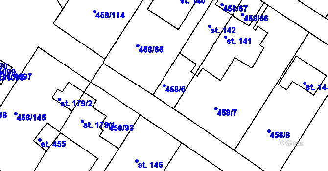 Parcela st. 458/6 v KÚ Adamov, Katastrální mapa