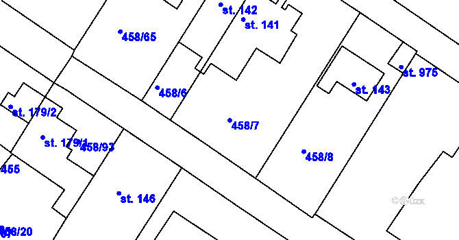 Parcela st. 458/7 v KÚ Adamov, Katastrální mapa