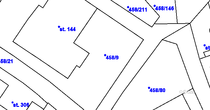 Parcela st. 458/9 v KÚ Adamov, Katastrální mapa