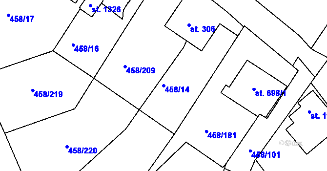 Parcela st. 458/14 v KÚ Adamov, Katastrální mapa