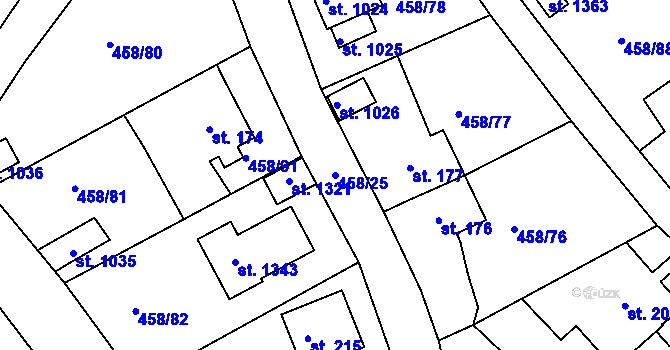 Parcela st. 458/25 v KÚ Adamov, Katastrální mapa