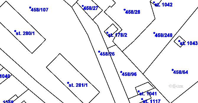 Parcela st. 458/26 v KÚ Adamov, Katastrální mapa