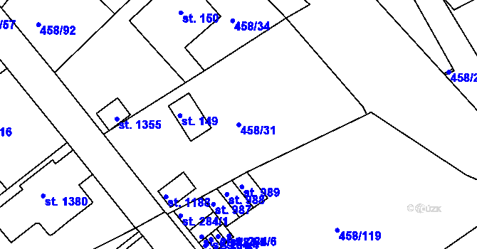 Parcela st. 458/31 v KÚ Adamov, Katastrální mapa