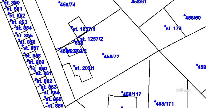 Parcela st. 458/72 v KÚ Adamov, Katastrální mapa
