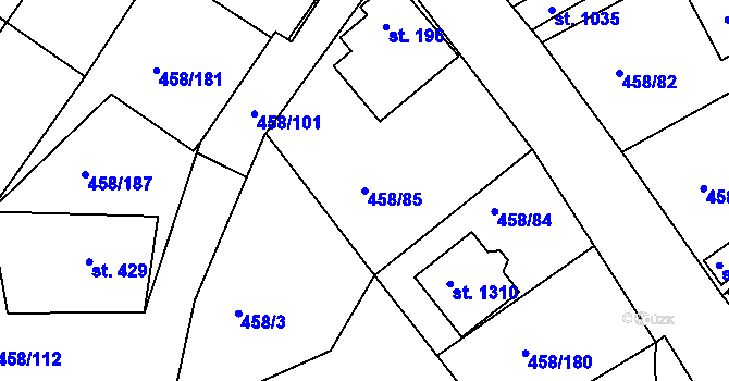 Parcela st. 458/85 v KÚ Adamov, Katastrální mapa