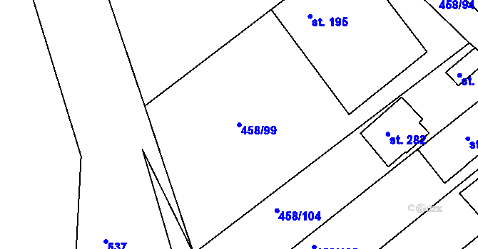 Parcela st. 458/99 v KÚ Adamov, Katastrální mapa