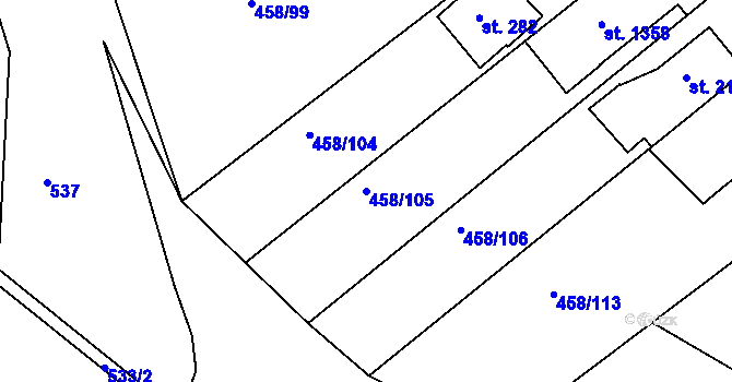 Parcela st. 458/105 v KÚ Adamov, Katastrální mapa