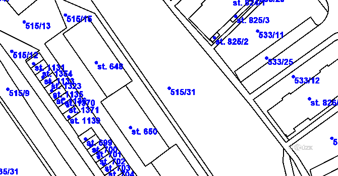 Parcela st. 515/31 v KÚ Adamov, Katastrální mapa