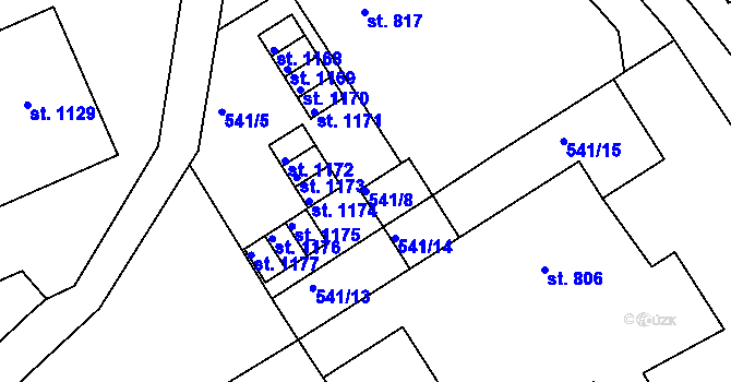 Parcela st. 541/8 v KÚ Adamov, Katastrální mapa