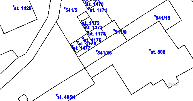 Parcela st. 541/13 v KÚ Adamov, Katastrální mapa
