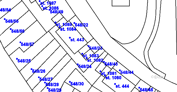 Parcela st. 548/23 v KÚ Adamov, Katastrální mapa