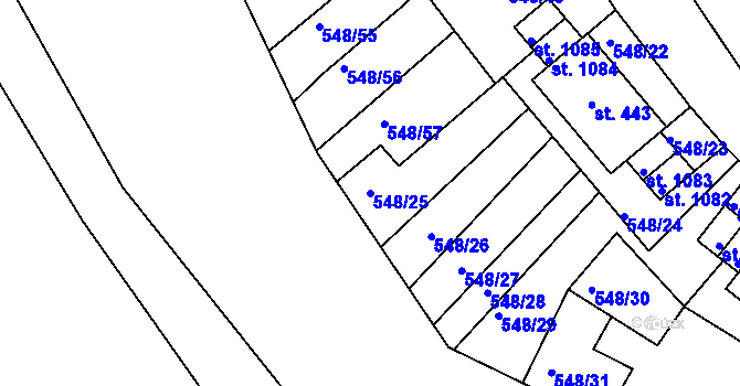 Parcela st. 548/25 v KÚ Adamov, Katastrální mapa