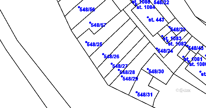 Parcela st. 548/26 v KÚ Adamov, Katastrální mapa