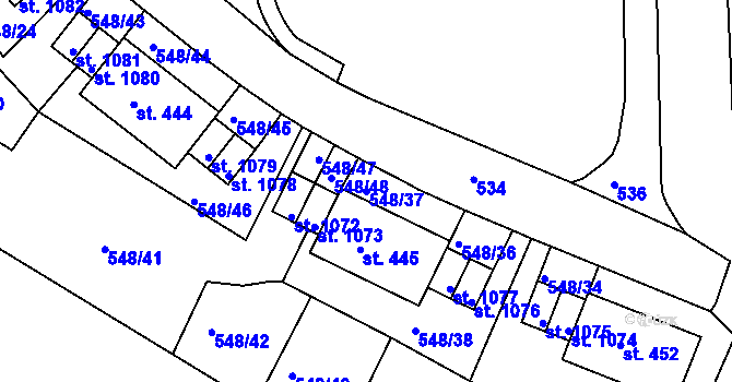 Parcela st. 548/37 v KÚ Adamov, Katastrální mapa