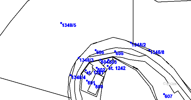 Parcela st. 606 v KÚ Adamov, Katastrální mapa