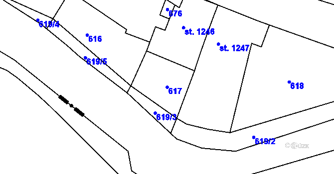 Parcela st. 617 v KÚ Adamov, Katastrální mapa