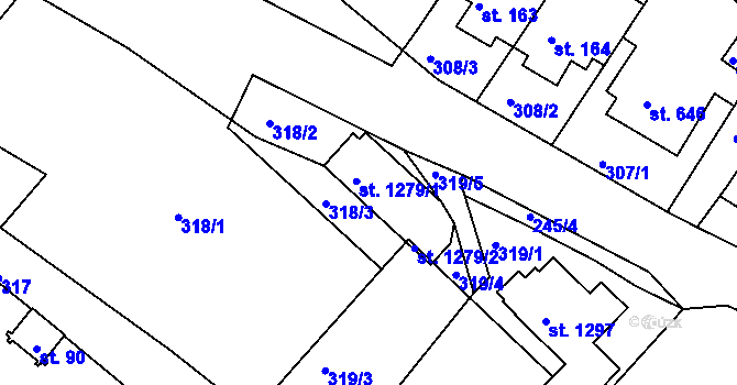 Parcela st. 1279/1 v KÚ Adamov, Katastrální mapa