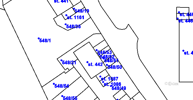 Parcela st. 548/53 v KÚ Adamov, Katastrální mapa