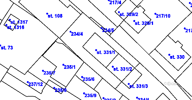 Parcela st. 331/1 v KÚ Adamov, Katastrální mapa