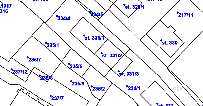 Parcela st. 331/2 v KÚ Adamov, Katastrální mapa