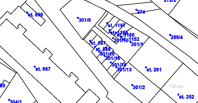 Parcela st. 301/16 v KÚ Adamov, Katastrální mapa