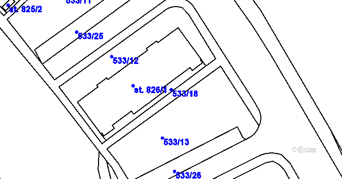 Parcela st. 533/18 v KÚ Adamov, Katastrální mapa