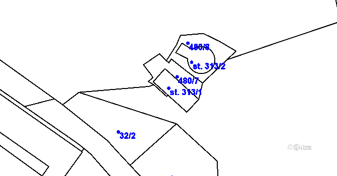Parcela st. 313/1 v KÚ Adamov, Katastrální mapa