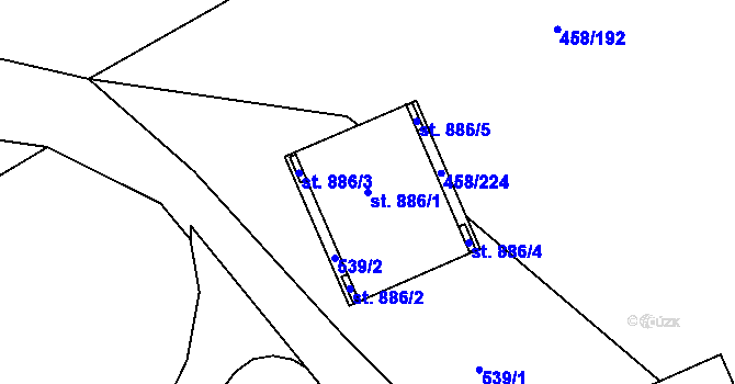 Parcela st. 886/1 v KÚ Adamov, Katastrální mapa