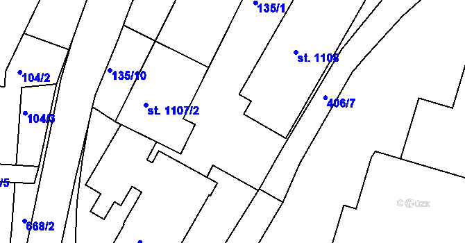 Parcela st. 135/4 v KÚ Adamov, Katastrální mapa