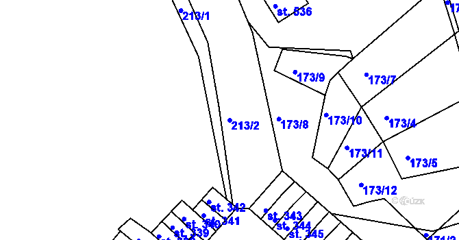 Parcela st. 213/2 v KÚ Adamov, Katastrální mapa