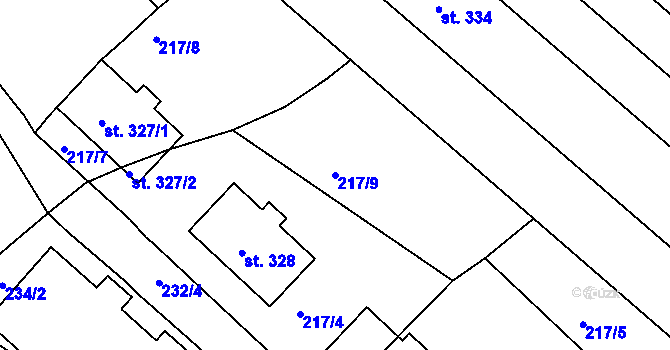 Parcela st. 217/9 v KÚ Adamov, Katastrální mapa