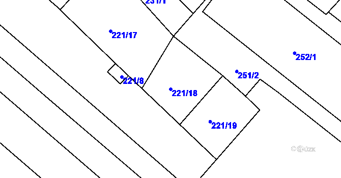 Parcela st. 221/18 v KÚ Adamov, Katastrální mapa