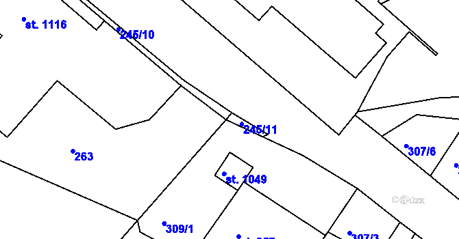 Parcela st. 245/11 v KÚ Adamov, Katastrální mapa