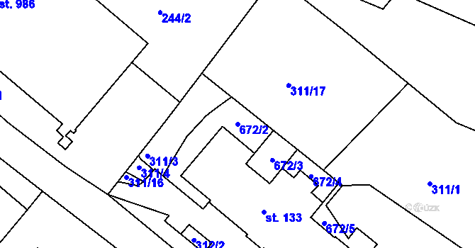 Parcela st. 672/2 v KÚ Adamov, Katastrální mapa