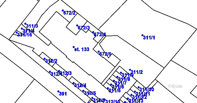 Parcela st. 672/5 v KÚ Adamov, Katastrální mapa