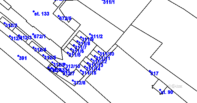Parcela st. 311/10 v KÚ Adamov, Katastrální mapa