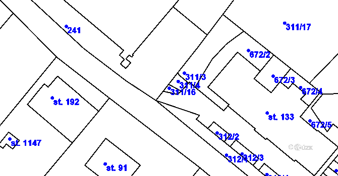 Parcela st. 311/16 v KÚ Adamov, Katastrální mapa