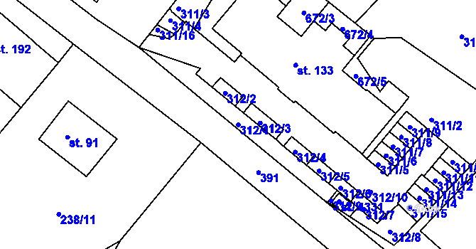 Parcela st. 312/1 v KÚ Adamov, Katastrální mapa