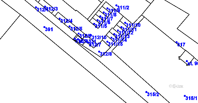 Parcela st. 312/8 v KÚ Adamov, Katastrální mapa