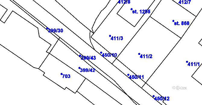 Parcela st. 450/10 v KÚ Adamov, Katastrální mapa